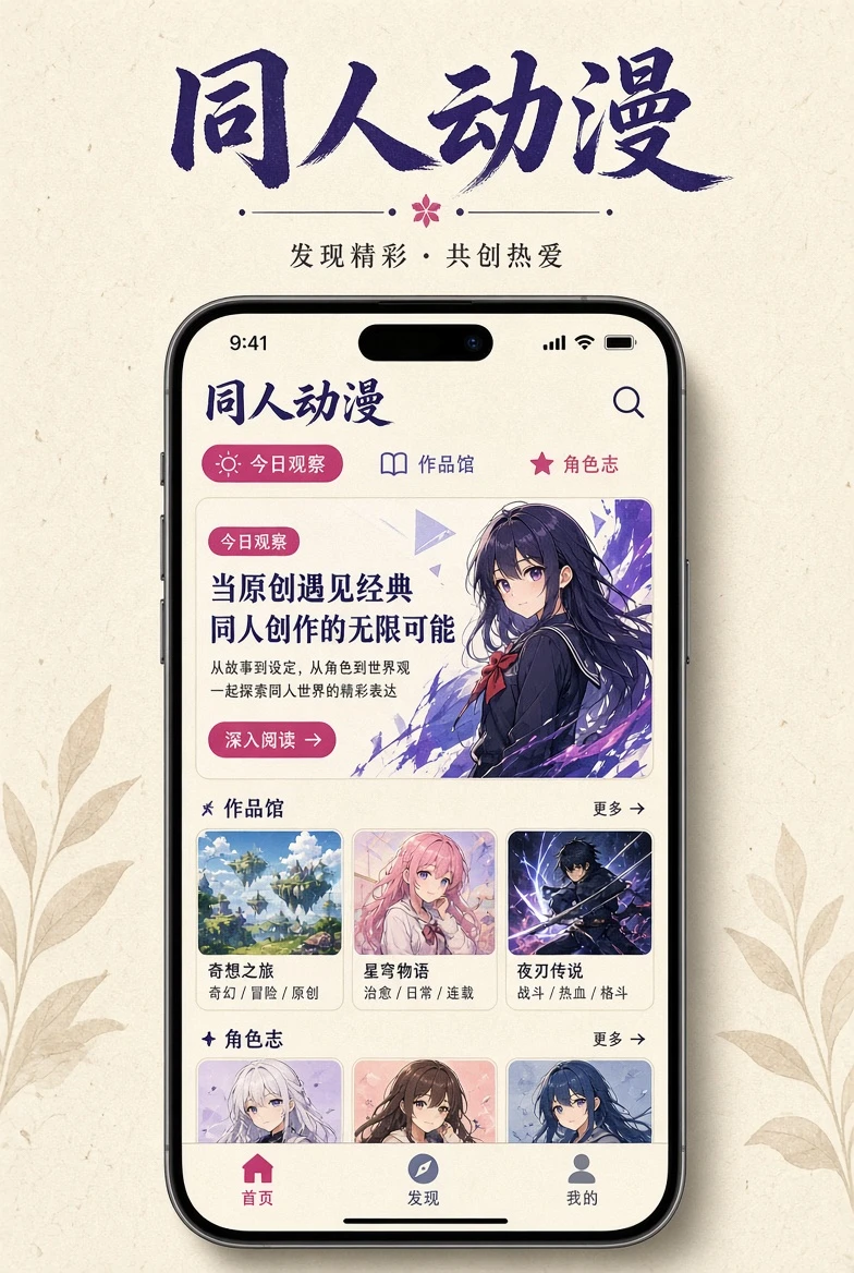 同人动漫APP界面示意